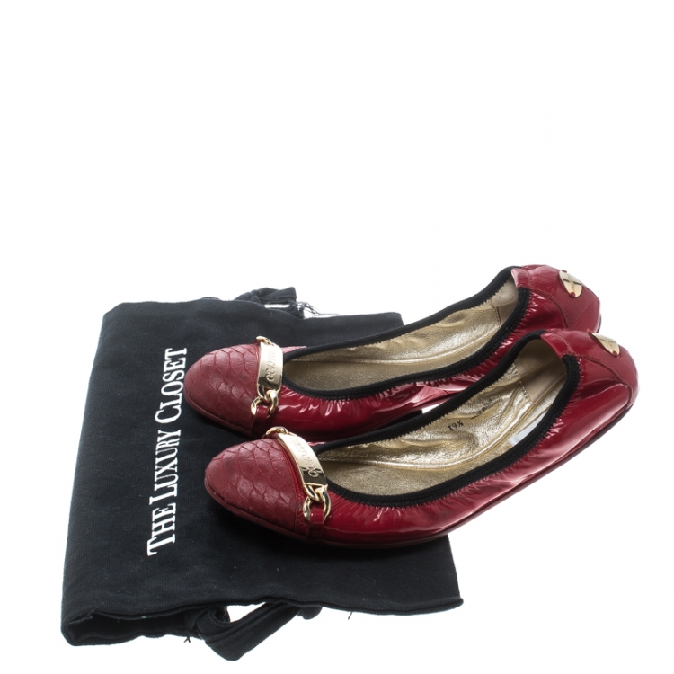 Pre Owned Jimmy Choo Red Patent Leather Wigmore Cap Toe Ballet Flats Size 39.5