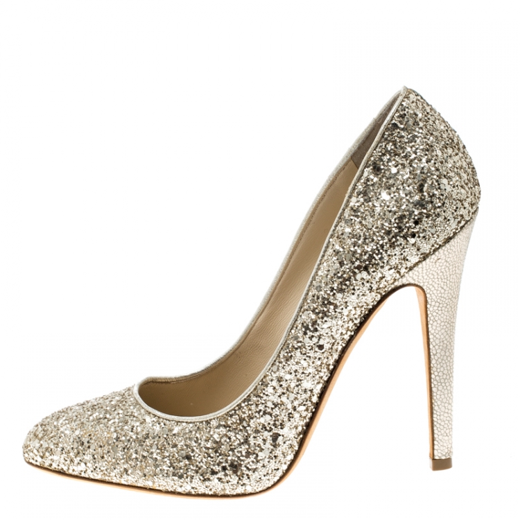 Pre Owned Jimmy Choo Metallic Gold Coarse Glitter Victoria Pumps Size 39