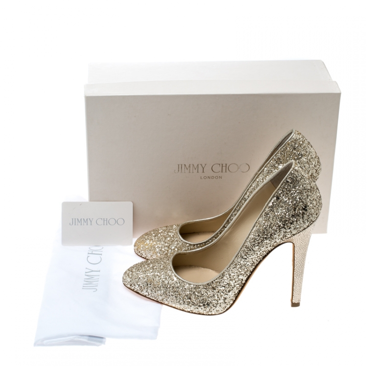 Pre Owned Jimmy Choo Metallic Gold Coarse Glitter Victoria Pumps Size 39