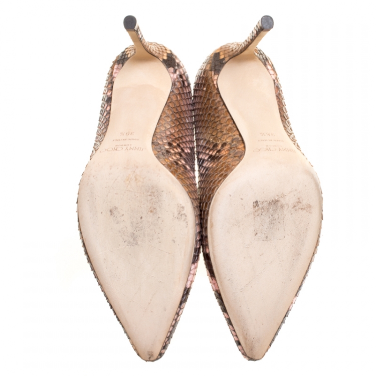 Pre Owned Jimmy Choo Two Tone Python Leather Abel Pointed Pumps Size 38.5