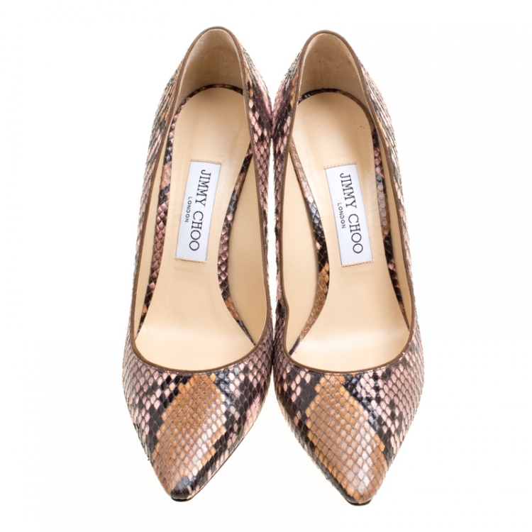 Pre Owned Jimmy Choo Two Tone Python Leather Abel Pointed Pumps Size 38.5
