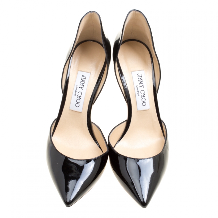 Pre Owned Jimmy Choo Black Patent Leather Esther Pointed Toe D'orsay Pumps Size 38.5