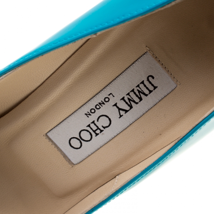Pre Owned Jimmy Choo Teal Patent Leather Anouk Pumps Size 37.5