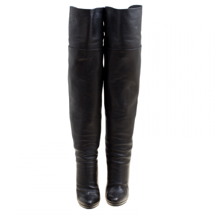 Pre Owned Jimmy Choo Black Leather Giselle Over The Knee Boots Size 39