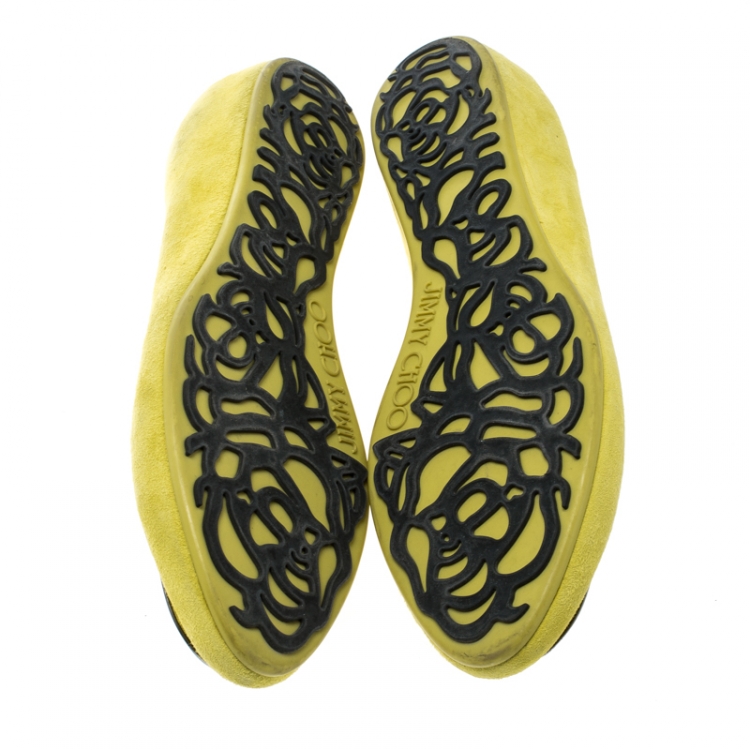 Pre Owned Jimmy Choo Acid Yellow Suede Wray Ballet Flats Size 37 