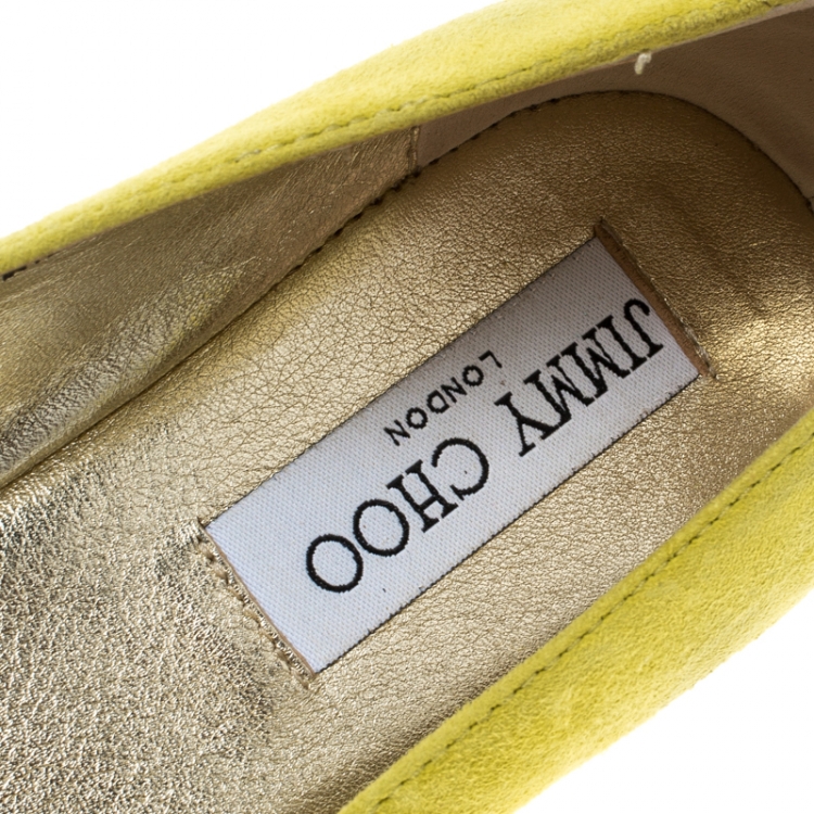 Pre Owned Jimmy Choo Acid Yellow Suede Wray Ballet Flats Size 37 