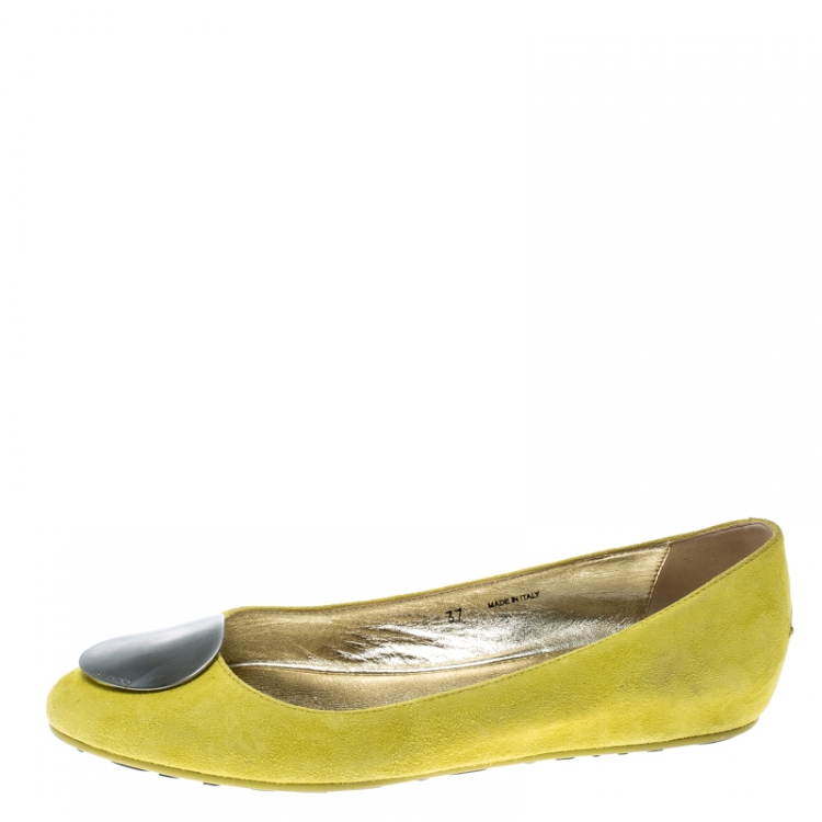 Pre Owned Jimmy Choo Acid Yellow Suede Wray Ballet Flats Size 37 