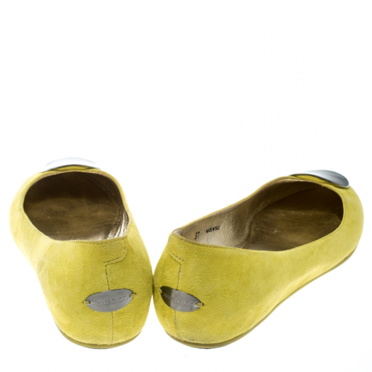 Pre Owned Jimmy Choo Acid Yellow Suede Wray Ballet Flats Size 37 