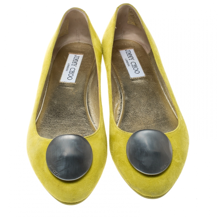Pre Owned Jimmy Choo Acid Yellow Suede Wray Ballet Flats Size 37 