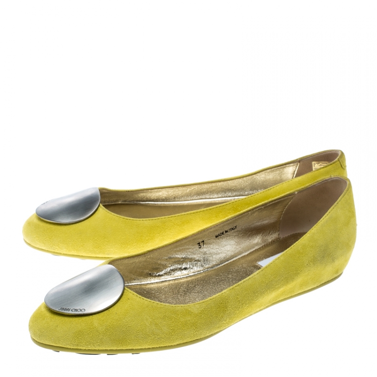 Pre Owned Jimmy Choo Acid Yellow Suede Wray Ballet Flats Size 37 