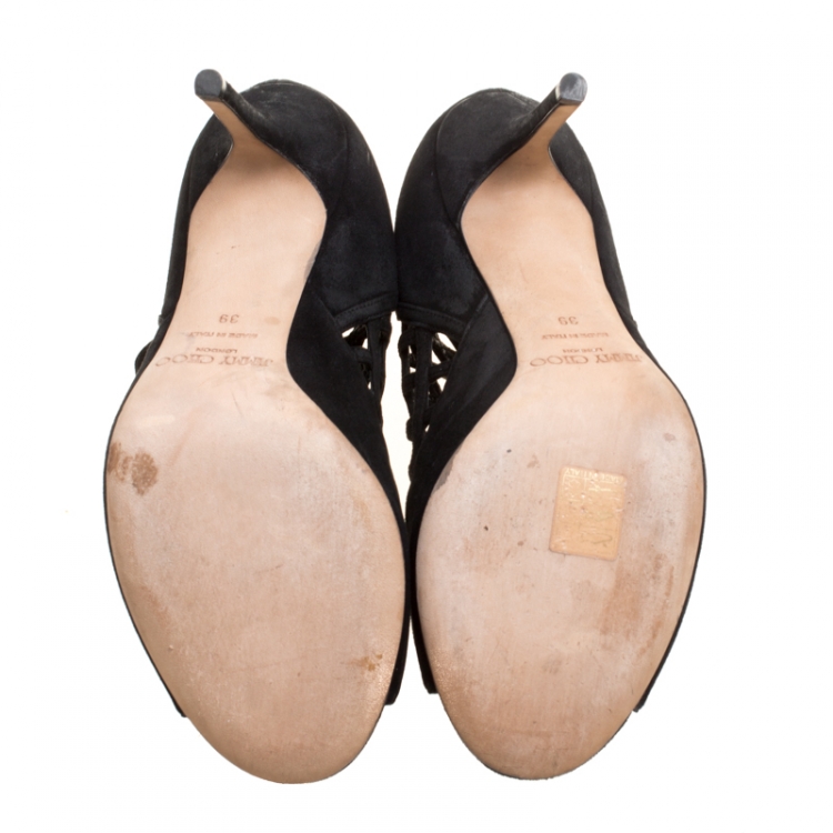 Pre Owned Jimmy Choo Black Suede Drift Cutout Peep Toe Booties Size 39