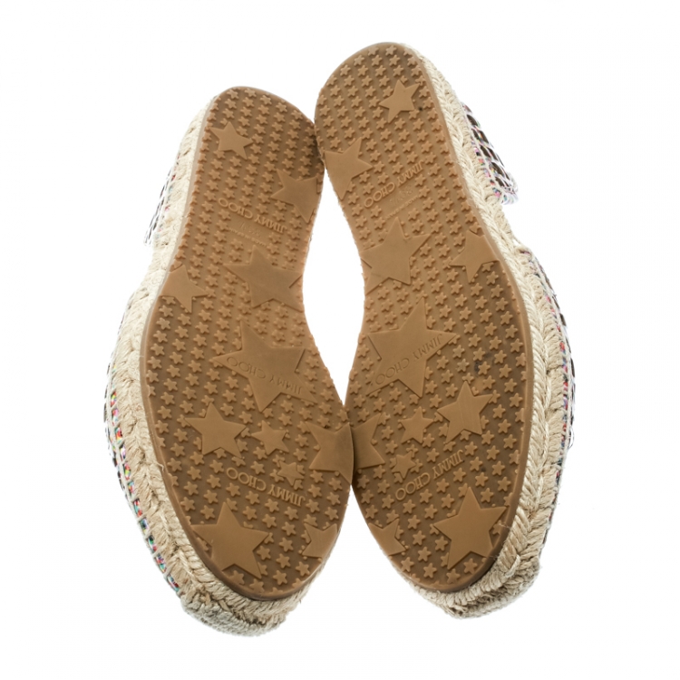 Pre Owned Jimmy Choo Multicolor Perforated Digital Print Patent Leather Dreya D'orsay Flat Espadrilles Size 39.5