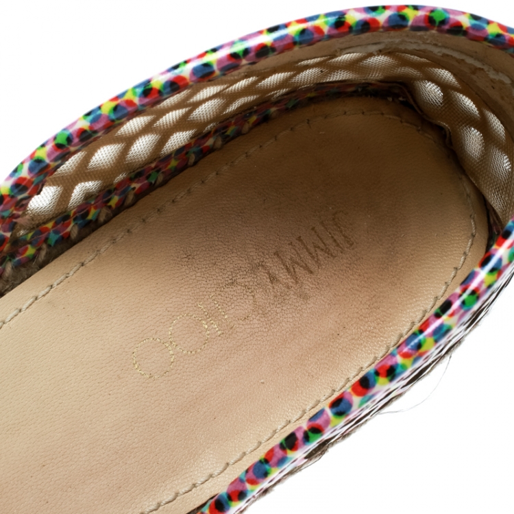 Pre Owned Jimmy Choo Multicolor Perforated Digital Print Patent Leather Dreya D'orsay Flat Espadrilles Size 39.5