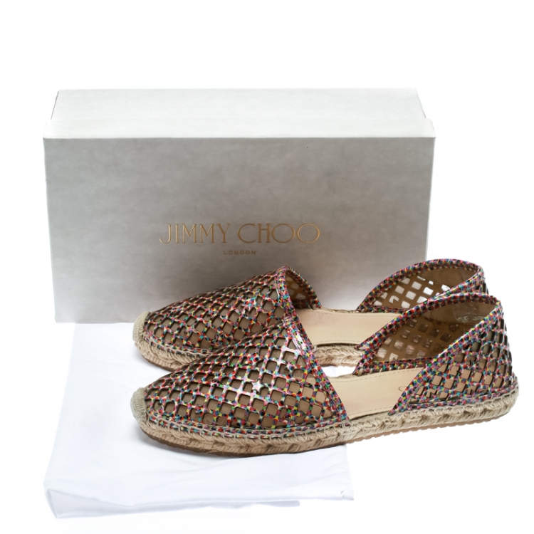 Pre Owned Jimmy Choo Multicolor Perforated Digital Print Patent Leather Dreya D'orsay Flat Espadrilles Size 39.5