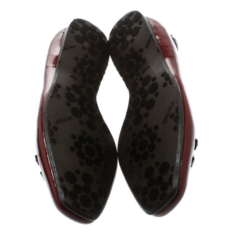 Pre Owned Jimmy Choo Maroon Patent Leather Watson Studded Square Toe Ballet Flats Size 39