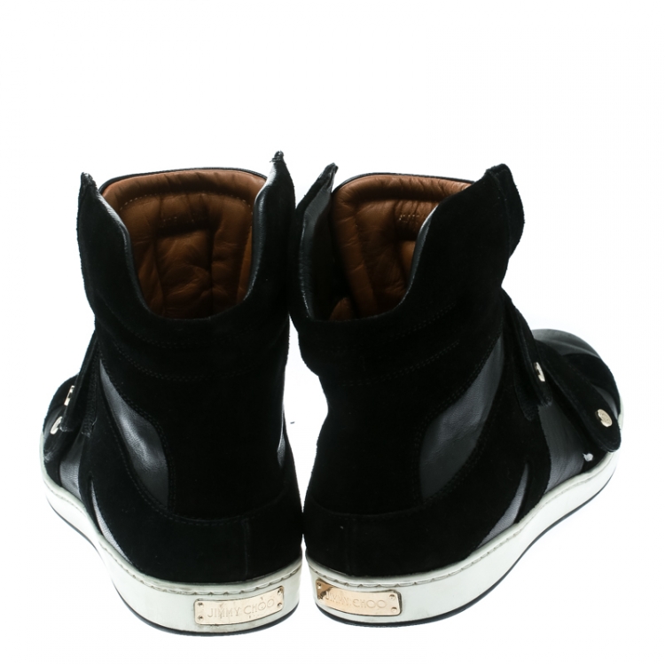 Pre Owned Jimmy Choo Black Leather And Suede Yazz High Top Sneakers Size 36.5