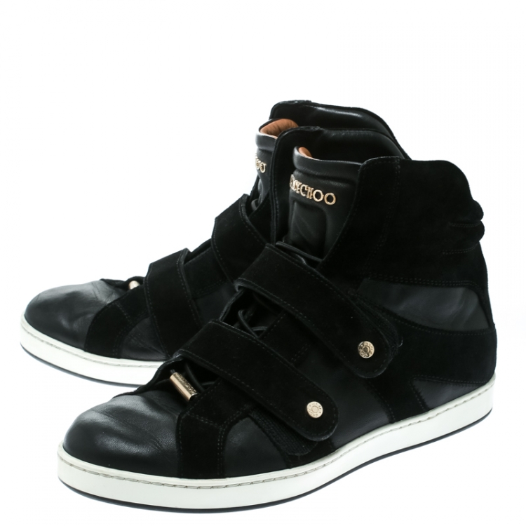 Pre Owned Jimmy Choo Black Leather And Suede Yazz High Top Sneakers Size 36.5