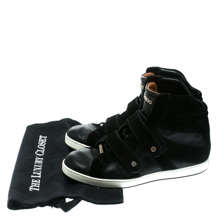 Pre Owned Jimmy Choo Black Leather And Suede Yazz High Top Sneakers Size 36.5