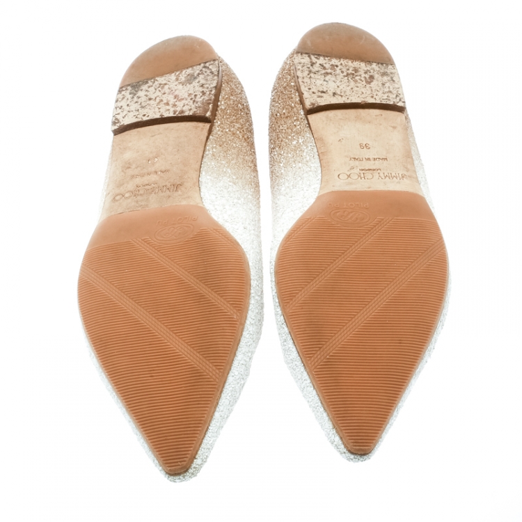 Pre Owned Jimmy Choo Gold Glitter Romy Pointed Toe Ballet Flats Size 39