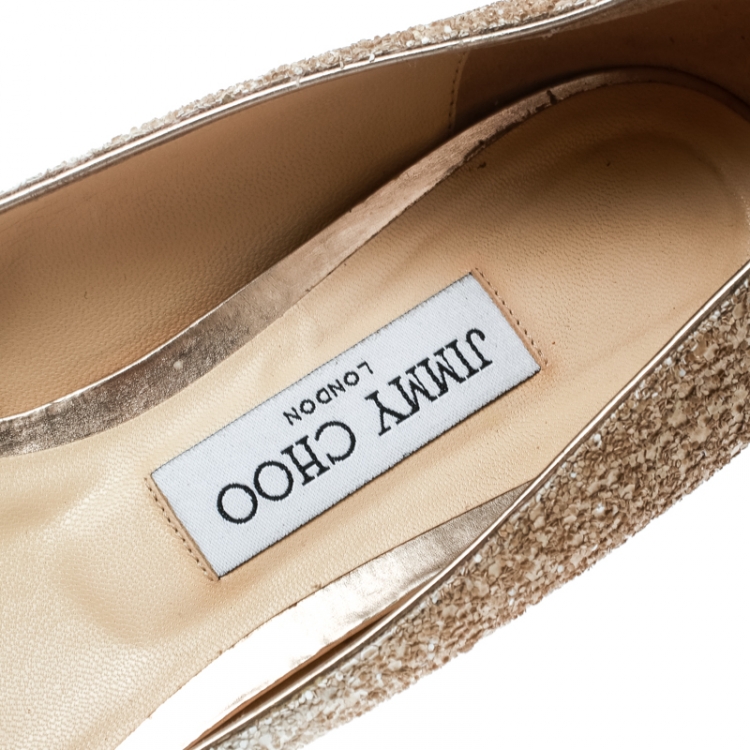 Pre Owned Jimmy Choo Gold Glitter Romy Pointed Toe Ballet Flats Size 39