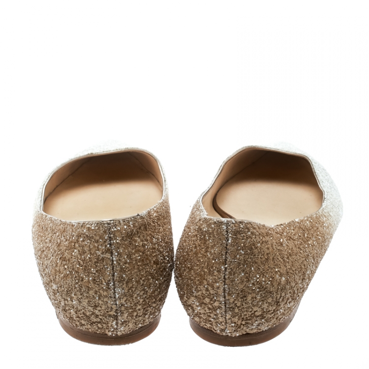 Pre Owned Jimmy Choo Gold Glitter Romy Pointed Toe Ballet Flats Size 39