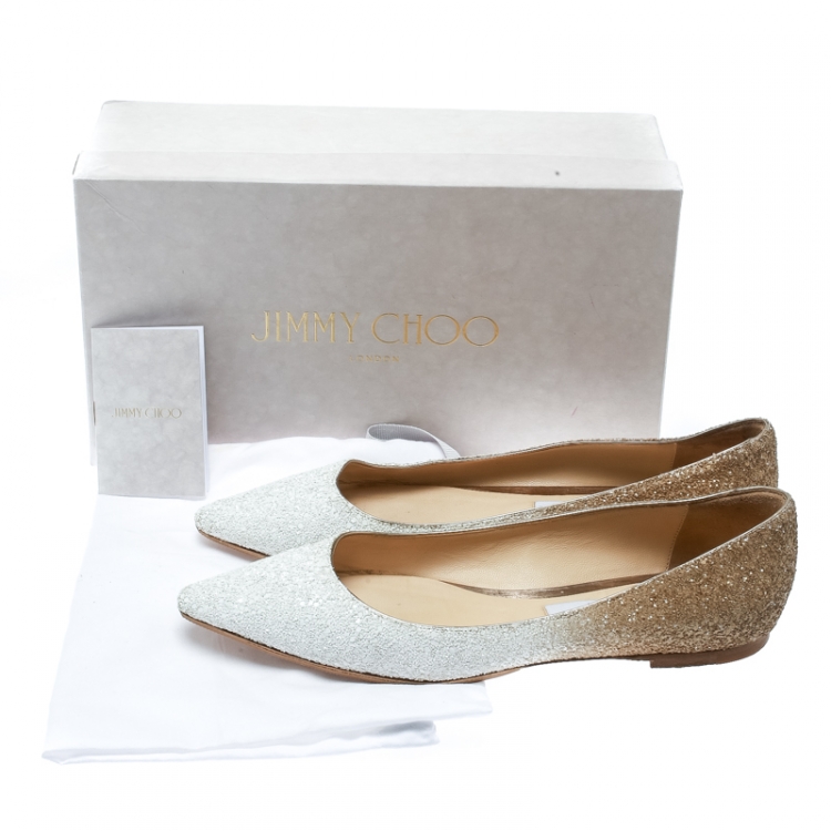 Pre Owned Jimmy Choo Gold Glitter Romy Pointed Toe Ballet Flats Size 39