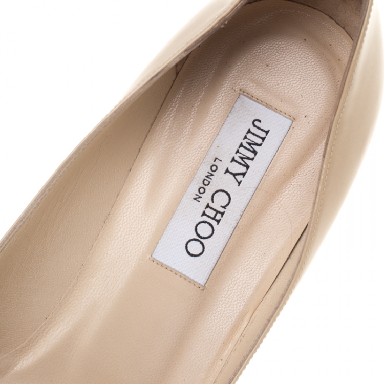 Pre Owned Jimmy Choo Beige Nude Patent Leather Agnes Pointed Toe Pumps Size 40.5