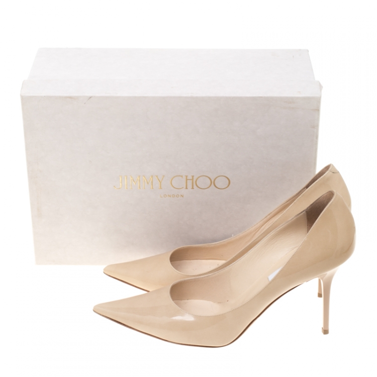 Pre Owned Jimmy Choo Beige Nude Patent Leather Agnes Pointed Toe Pumps Size 40.5