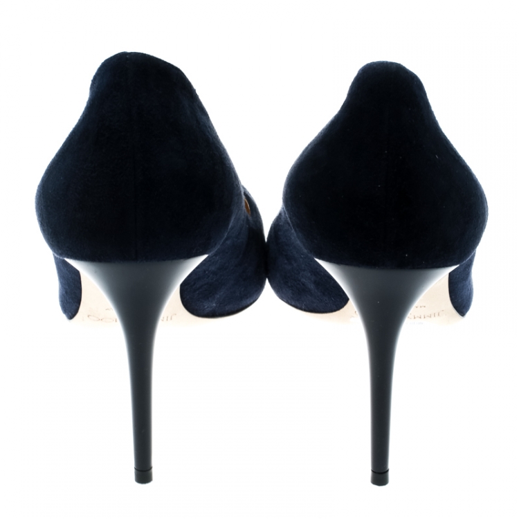 Pre Owned Jimmy Choo Blue Suede Esme Round Toe Pumps Size 40