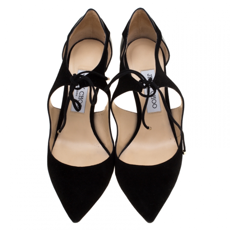Pre Owned Jimmy Choo Black Suede Vanessa Pointed Toe Cut Out Pumps Size 38.5