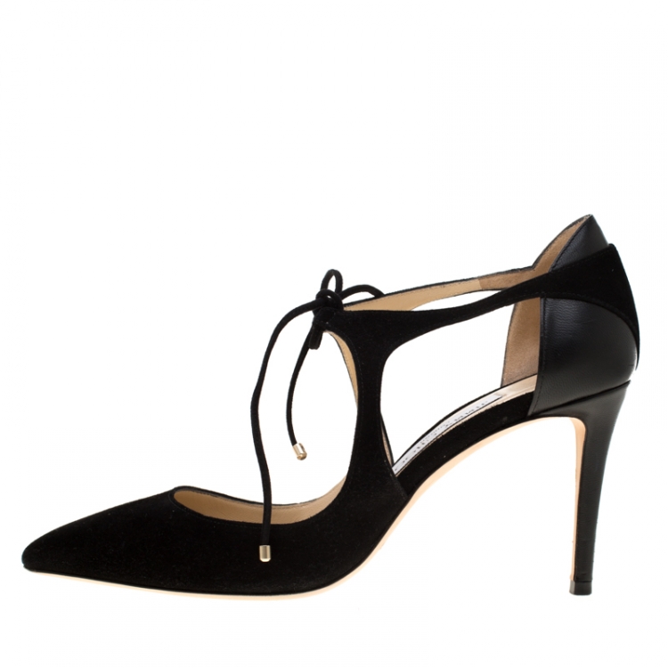 Pre Owned Jimmy Choo Black Suede Vanessa Pointed Toe Cut Out Pumps Size 38.5