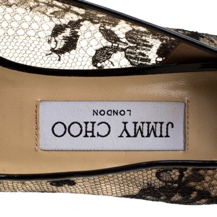 Pre Owned Jimmy Choo Black Lace Luna Peep Toe Platform Pumps Size 37