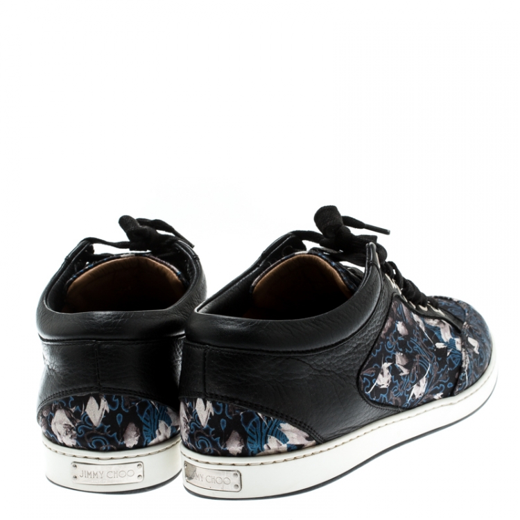 Pre Owned Jimmy Choo Floral Printed Satin And Leather Miami Low Top Sneakers Size 39