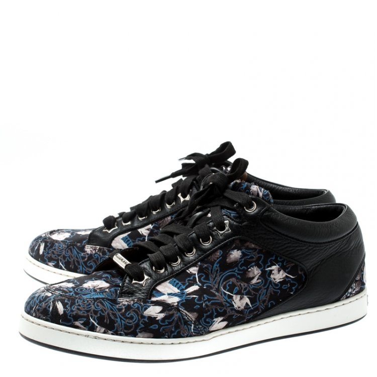 Pre Owned Jimmy Choo Floral Printed Satin And Leather Miami Low Top Sneakers Size 39
