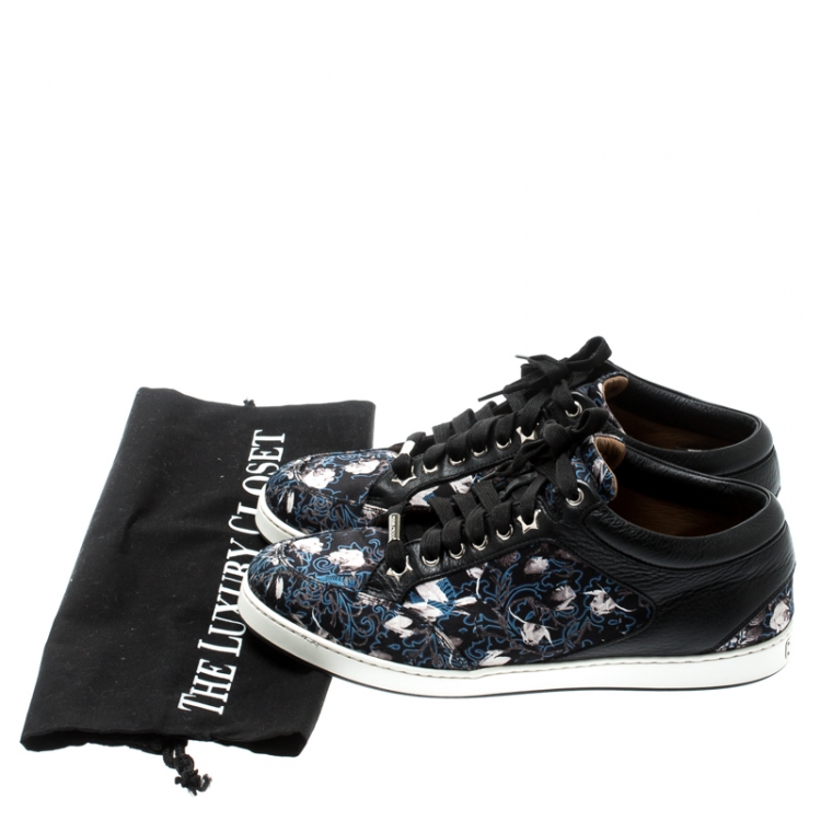 Pre Owned Jimmy Choo Floral Printed Satin And Leather Miami Low Top Sneakers Size 39