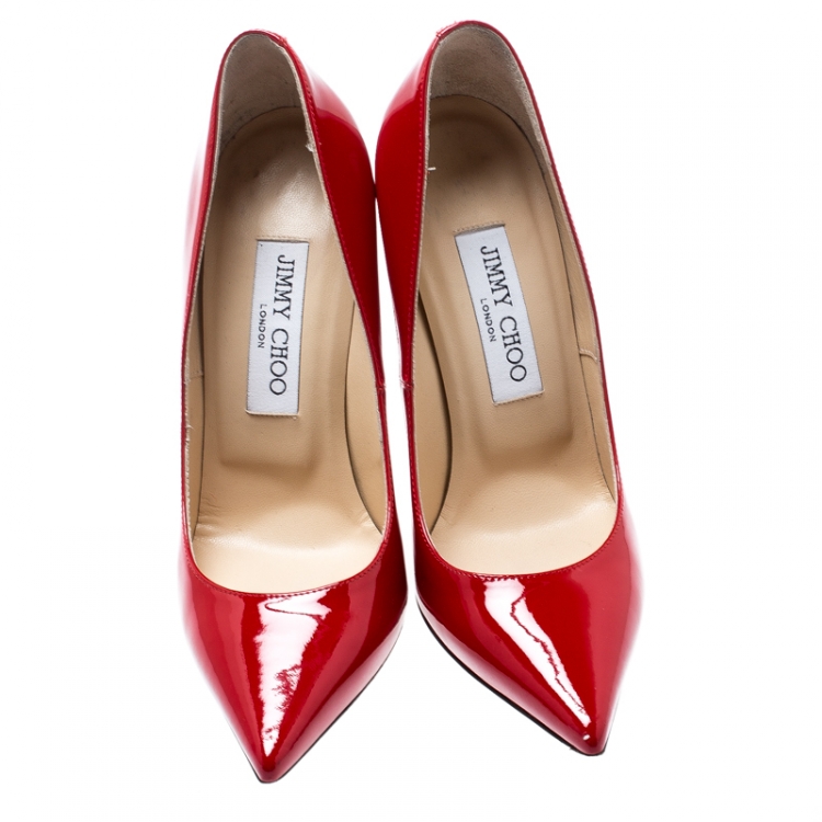 Pre Owned Jimmy Choo Red Patent Leather Anouk Pumps Size 36
