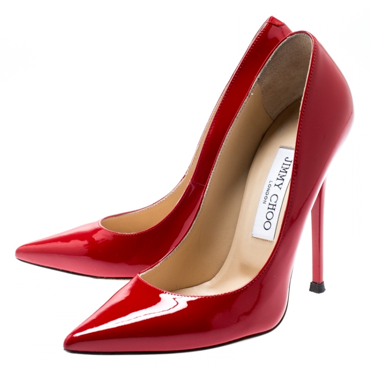 Pre Owned Jimmy Choo Red Patent Leather Anouk Pumps Size 36