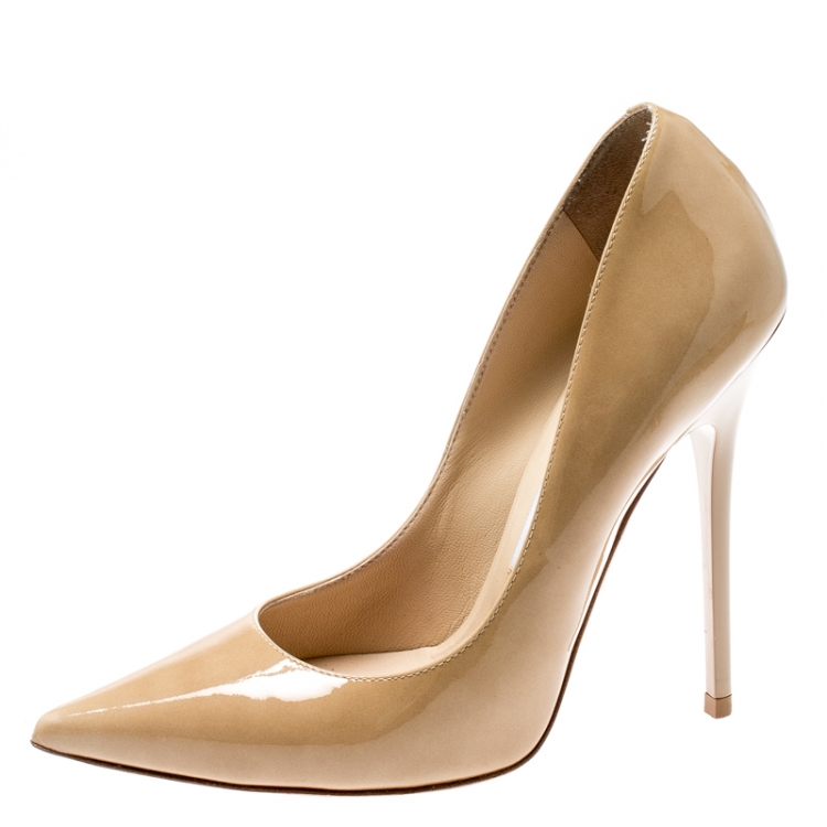 Pre Owned Jimmy Choo Beige Patent Leather Anouk Pointed Toe Pumps Size 36