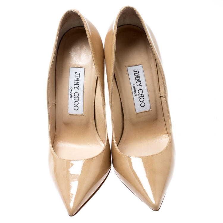 Pre Owned Jimmy Choo Beige Patent Leather Anouk Pointed Toe Pumps Size 36