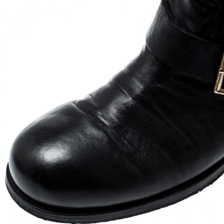 Pre Owned Jimmy Choo Black Leather Youth Biker Ankle Boots Size 40
