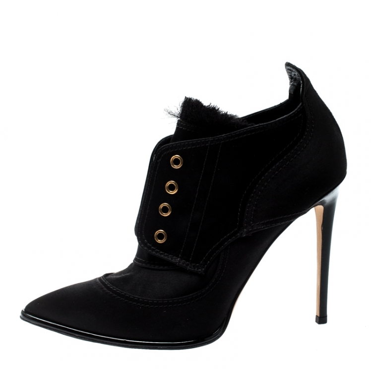 Pre Owned Jimmy Choo Black Satin Mitsu Pointed Toe Ankle Boots Size 41