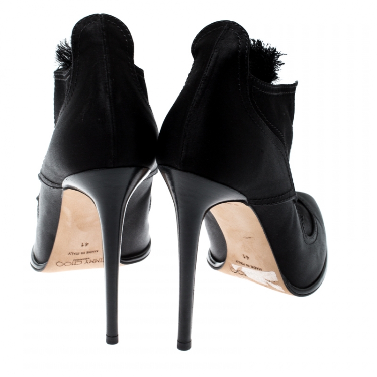 Pre Owned Jimmy Choo Black Satin Mitsu Pointed Toe Ankle Boots Size 41