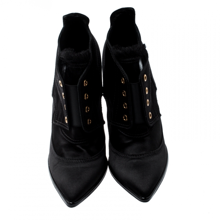 Pre Owned Jimmy Choo Black Satin Mitsu Pointed Toe Ankle Boots Size 41