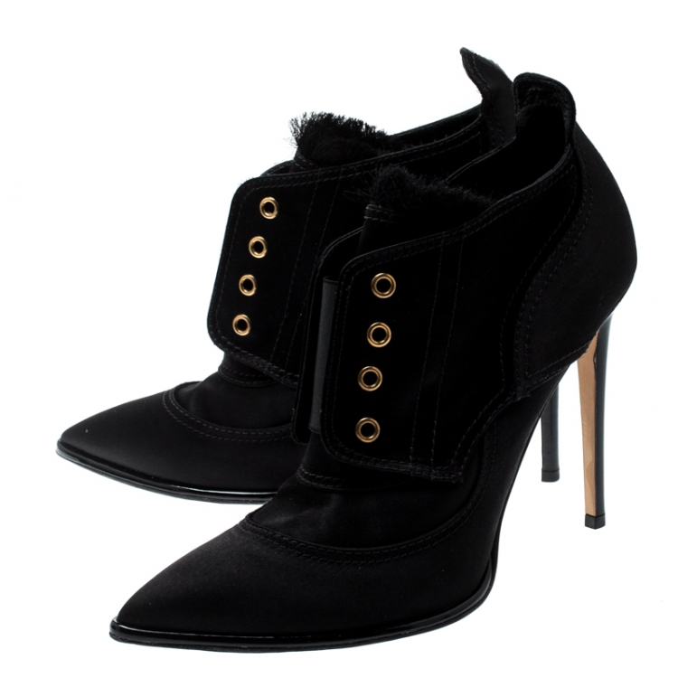 Pre Owned Jimmy Choo Black Satin Mitsu Pointed Toe Ankle Boots Size 41