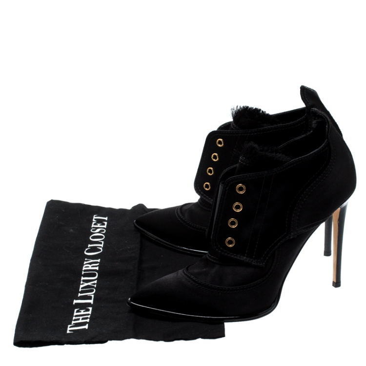 Pre Owned Jimmy Choo Black Satin Mitsu Pointed Toe Ankle Boots Size 41
