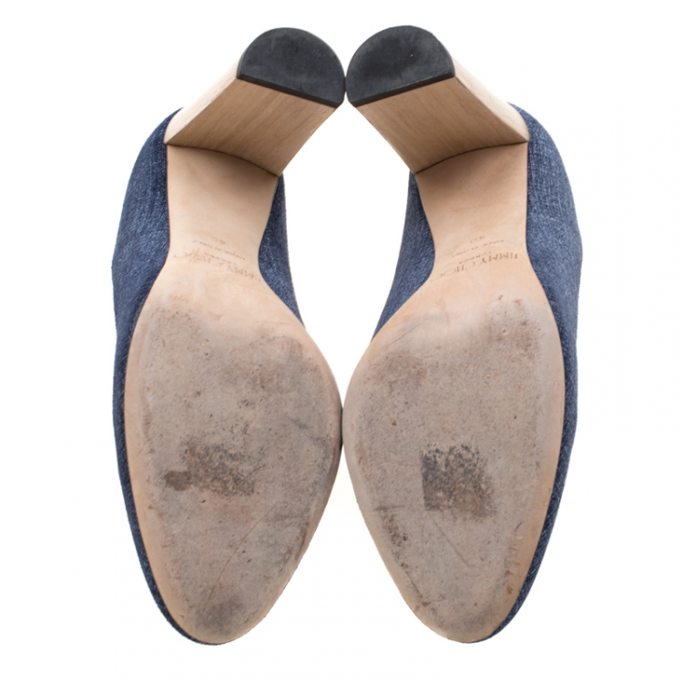 Pre Owned Jimmy Choo Blue Denim Laria Block Heels Pumps Size 40