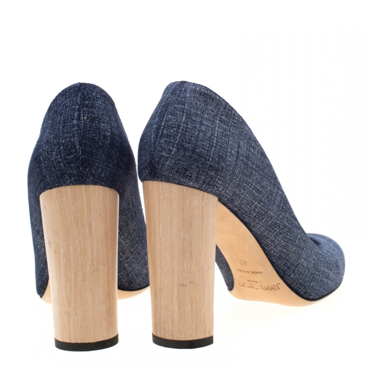 Pre Owned Jimmy Choo Blue Denim Laria Block Heels Pumps Size 40