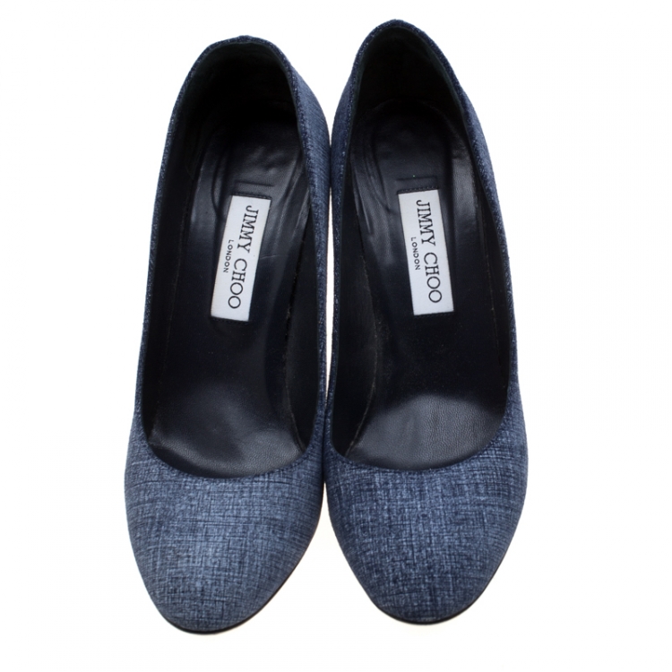 Pre Owned Jimmy Choo Blue Denim Laria Block Heels Pumps Size 40