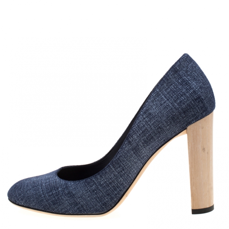 Pre Owned Jimmy Choo Blue Denim Laria Block Heels Pumps Size 40