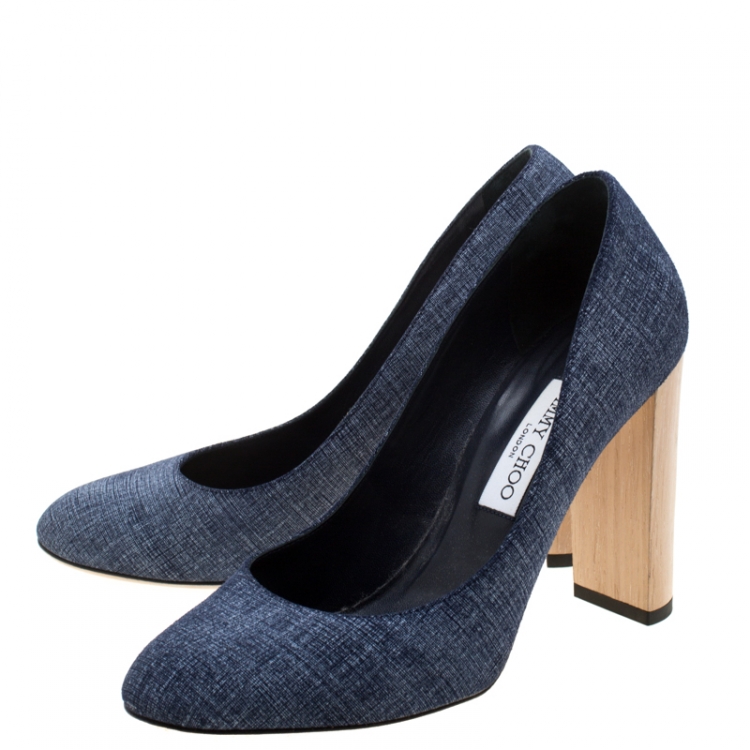 Pre Owned Jimmy Choo Blue Denim Laria Block Heels Pumps Size 40